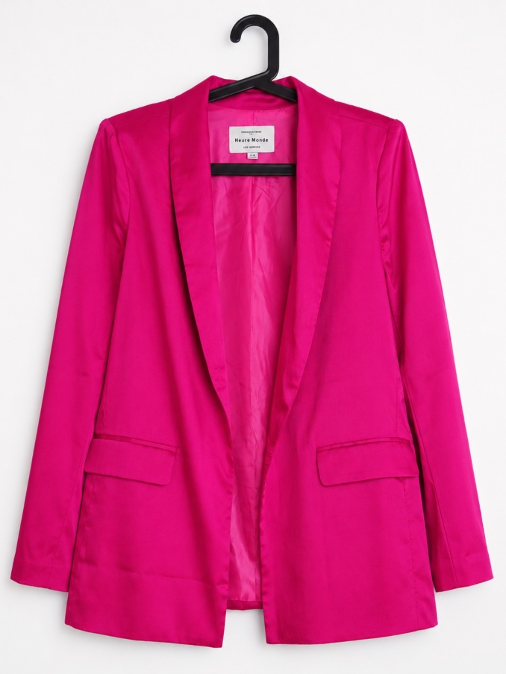 Pink Color Satin Look Blazer with Shoulder Pads